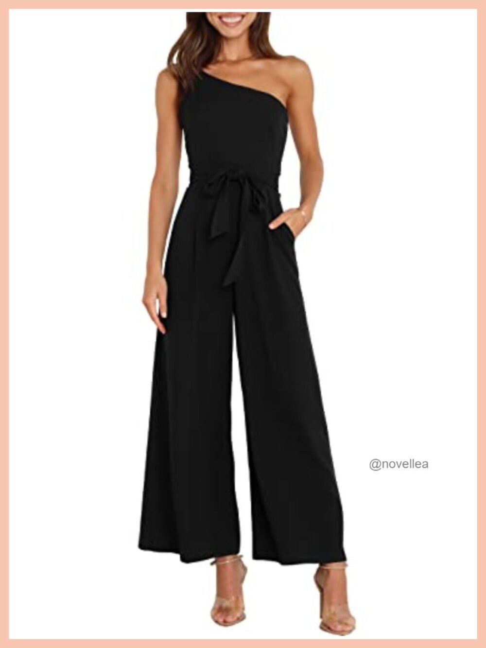 Women's One Shoulder Sleeveless Jumpsuit with Pockets, Backless, Tie Waist
